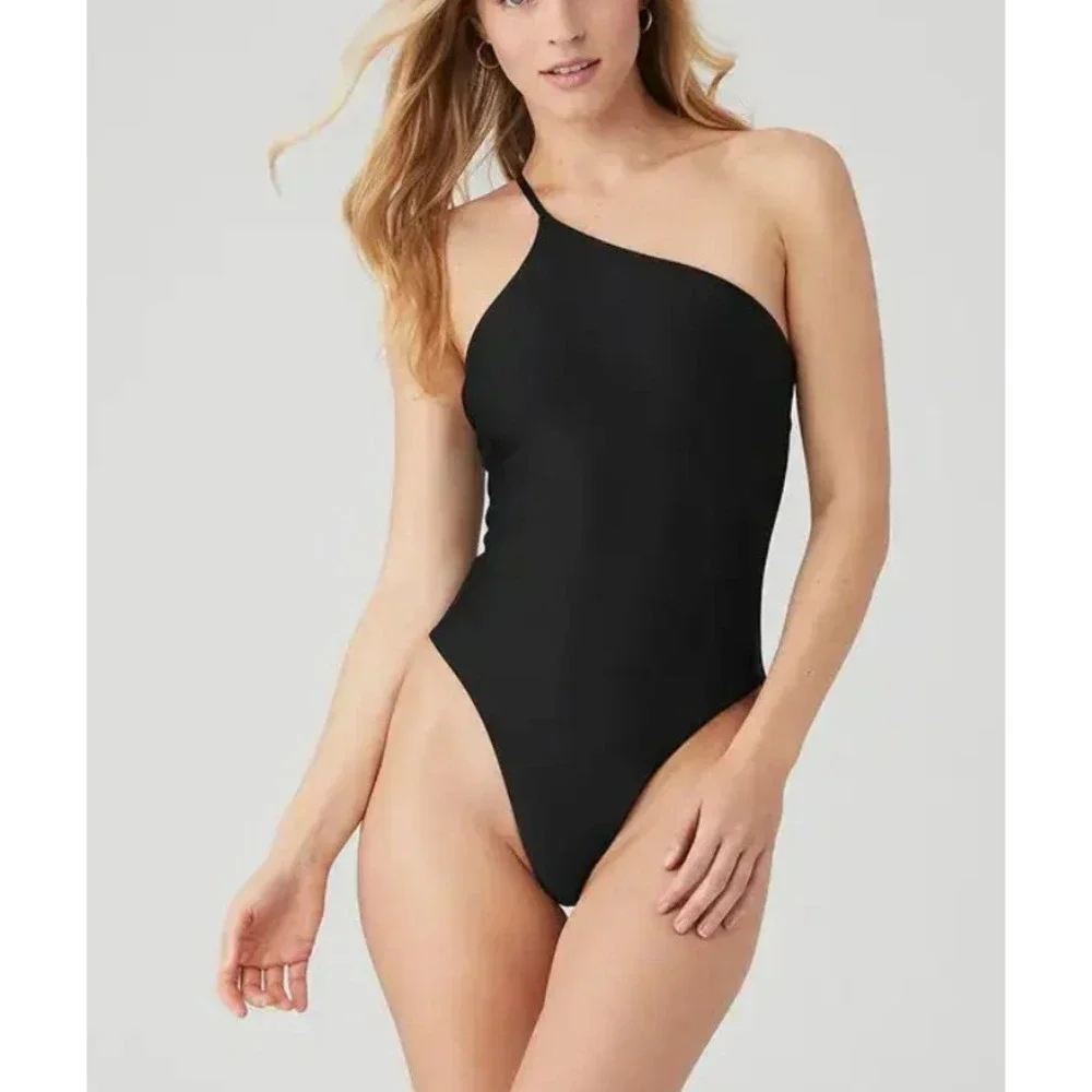 Alo Airlift Plie One Shoulder Bodysuit in Black sz S